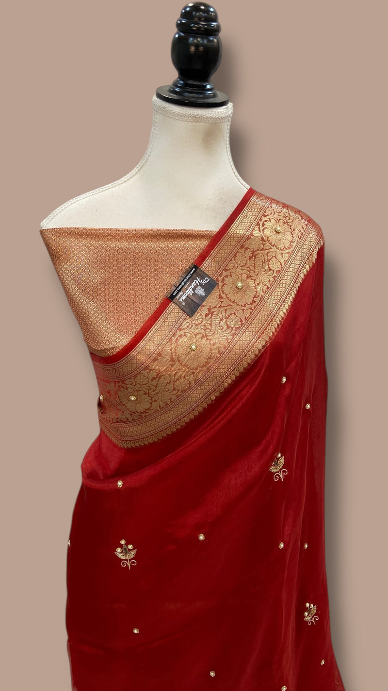 Pure Kora Tissue Handloom Banarasi Saree - Handwork