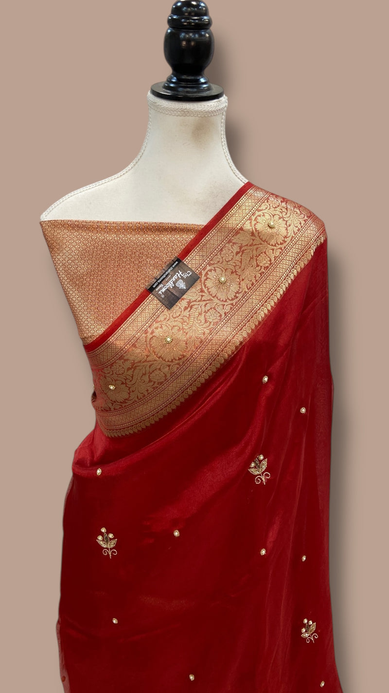 Pure Kora Tissue Handloom Banarasi Saree - Handwork