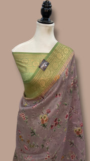 Pure Organza Handloom Banarasi Saree - Digital Print - The Handlooms