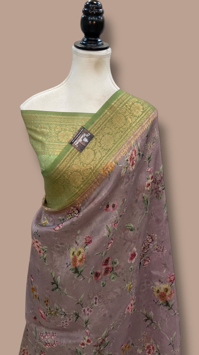 Pure Organza Handloom Banarasi Saree - Digital Print - The Handlooms