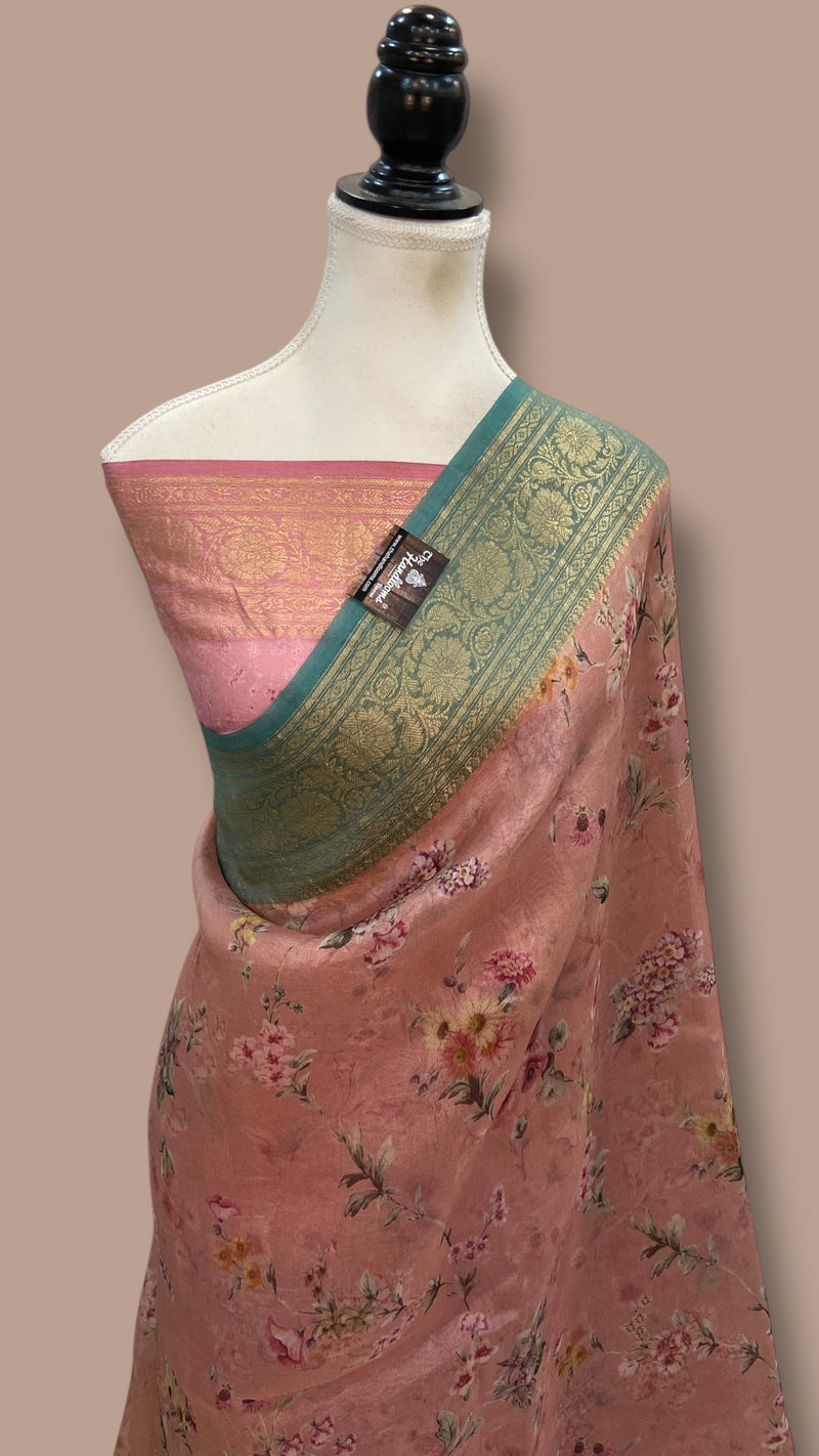 Pure Organza Handloom Banarasi Saree - Digital Print - The Handlooms