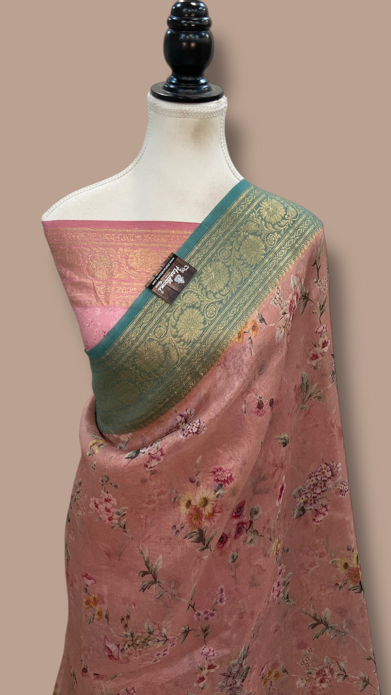 Pure Organza Handloom Banarasi Saree - Digital Print - The Handlooms