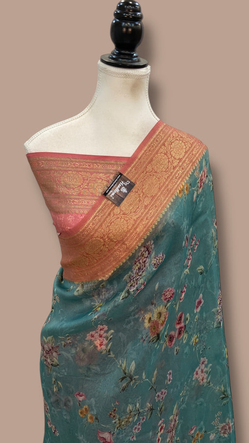 Pure Organza Handloom Banarasi Saree - Digital Print - The Handlooms