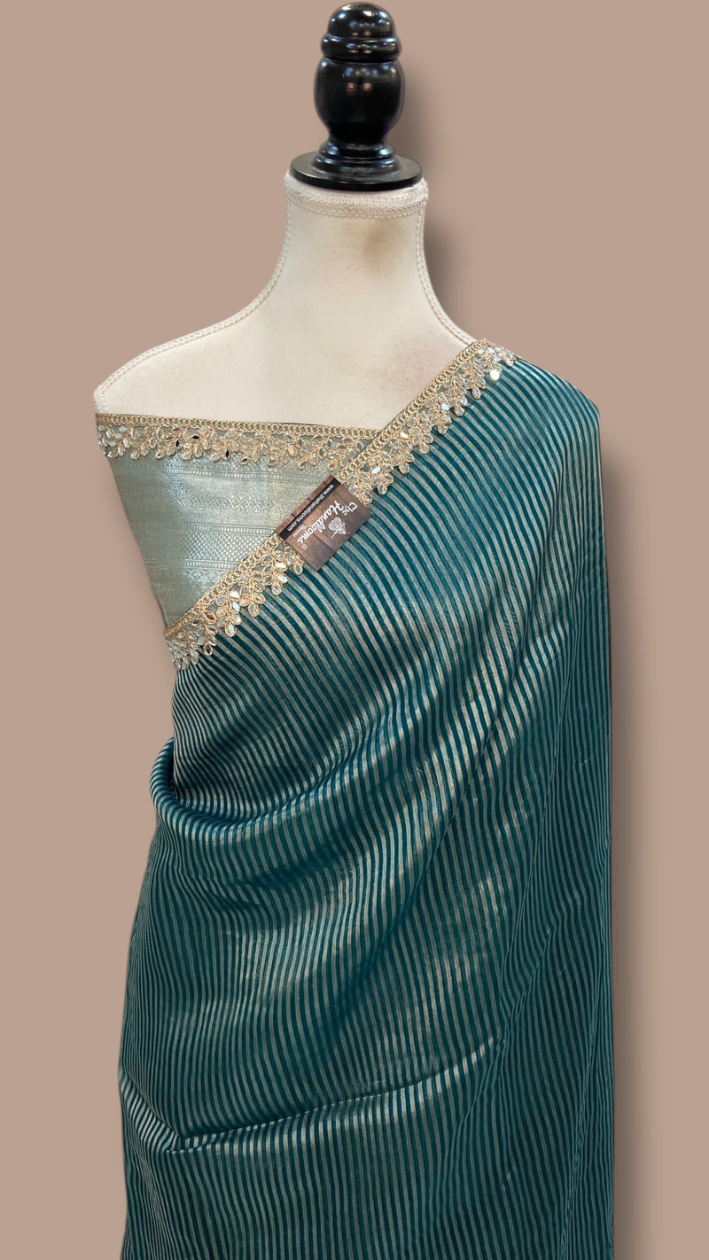 Pure Kora Tissue Handloom Banarasi Saree With Lace