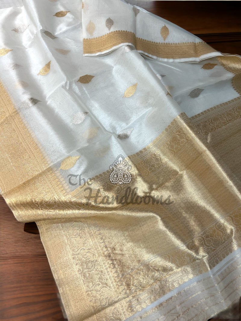 White Pure Kora Handloom Banarasi Saree - The Handlooms