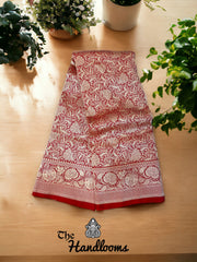 Red Pure Katan Silk Banarasi Handloom Saree - Tanchui Brocade - The Handlooms