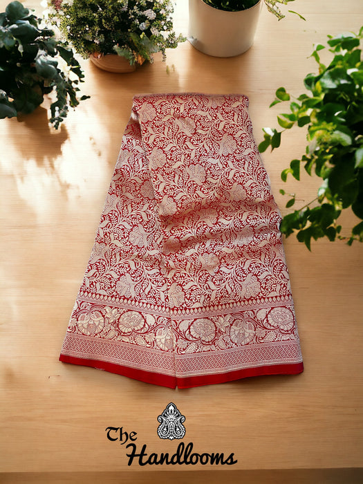 Red Pure Katan Silk Banarasi Handloom Saree - Tanchui Brocade