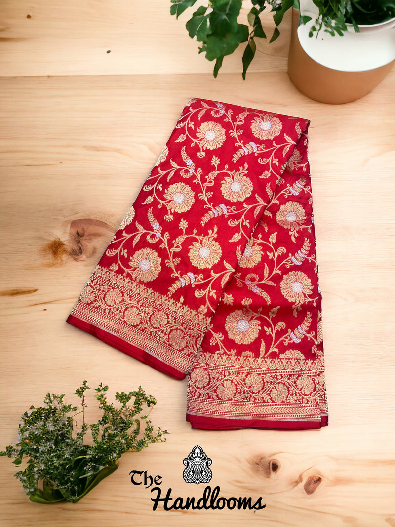 Pure Katan Silk Banarasi Handloom Saree - All over Sona Roopa Jaal work - The Handlooms