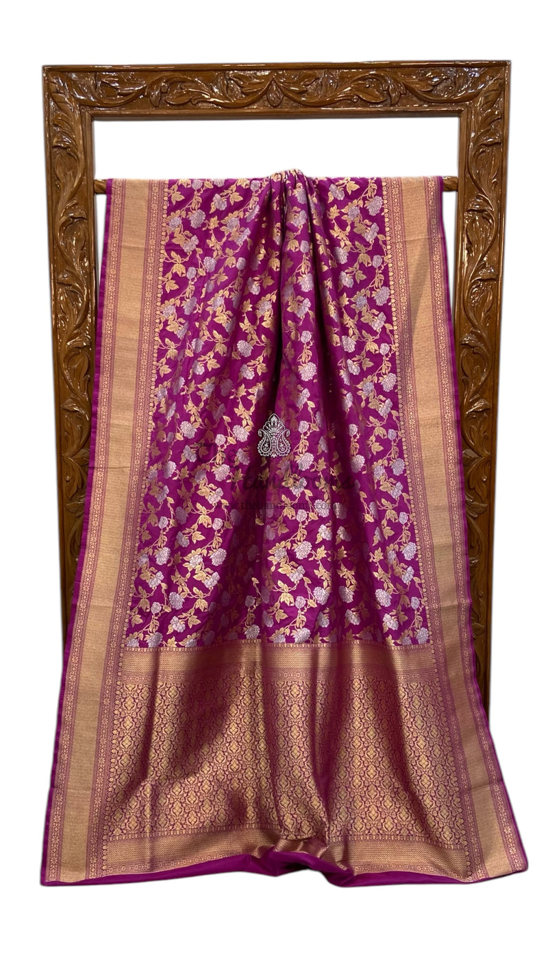 Pure Katan Silk Banarasi Handloom Saree - All over Sona Roopa Jaal work - The Handlooms