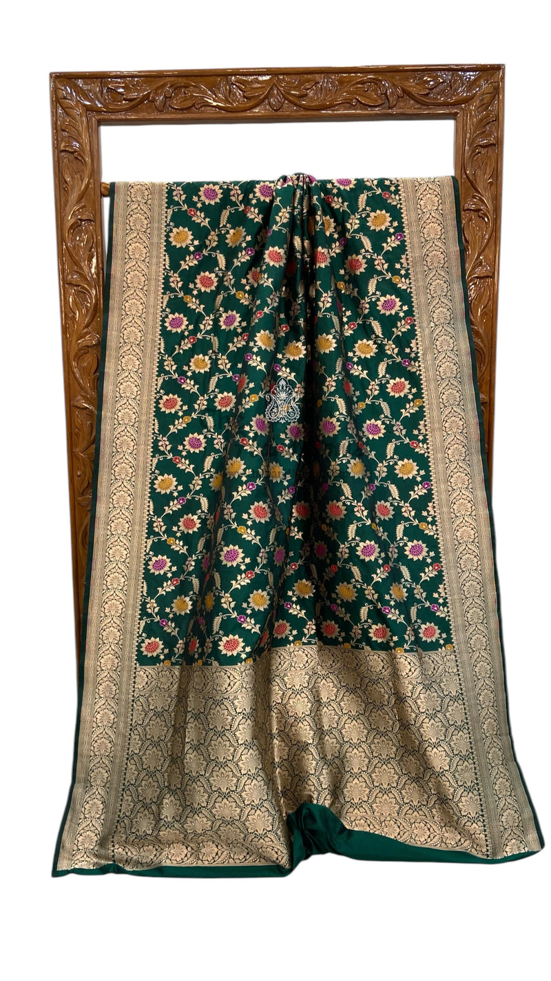 Pure Katan Silk Banarasi Handloom Saree - All over Jaal Work With Meenakari - The Handlooms