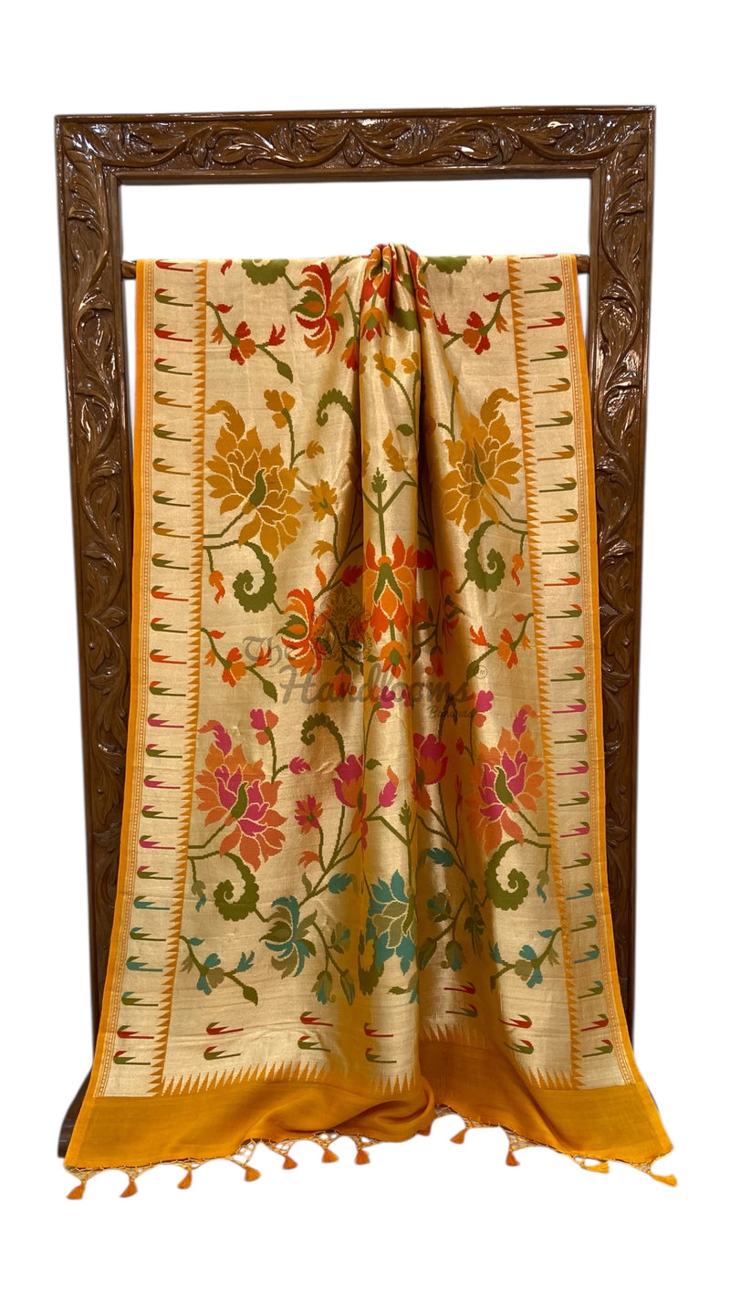 Pure Tussar Georgette Brocade Handloom Banarasi Saree - The Handlooms