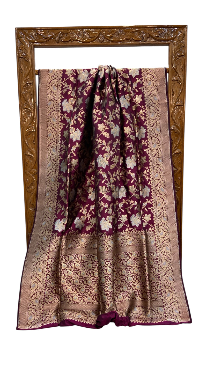 Pure Katan Silk Banarasi Handloom Saree - All Over Sona Roopa Jaal Work - The Handlooms