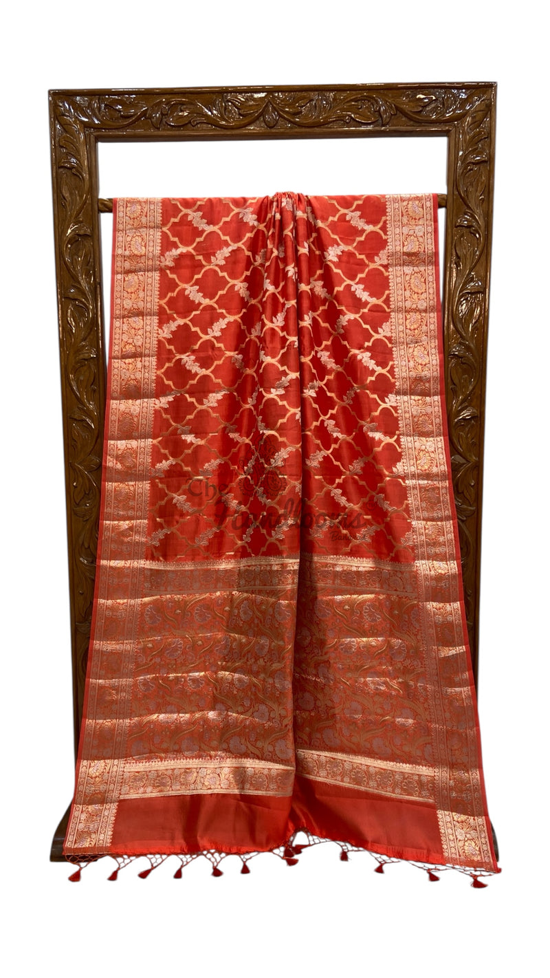 Pure Dupion Silk Banarasi Saree - Gold Zari - The Handlooms