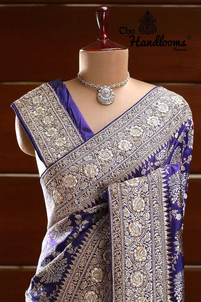 Pure Katan Silk Banarasi Handloom Saree with Zardozi Gota Patti Handwork - The Handlooms