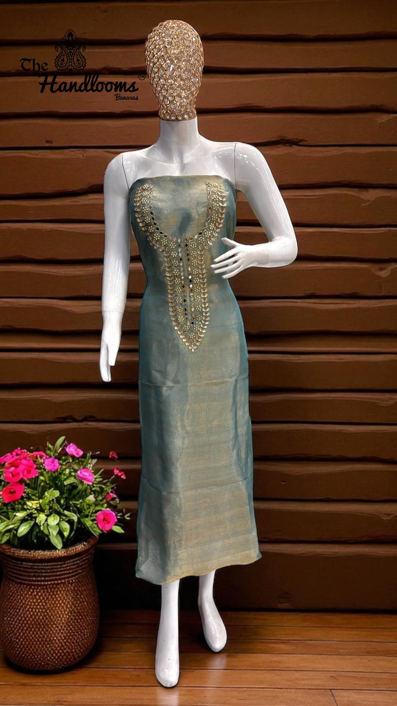 Elegant Silk Dress with Pure Kora Silk Dupatta – Adorned with Gota Patti, Moti, Katdana & Zardozi Handwork - The Handlooms