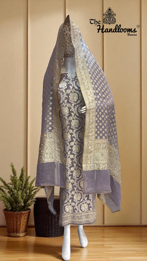 Pure Khaddi Georgette Handloom Banarasi Dress Material With Katdana,Zardozi,Stone,Diamond,Dapka - The Handlooms