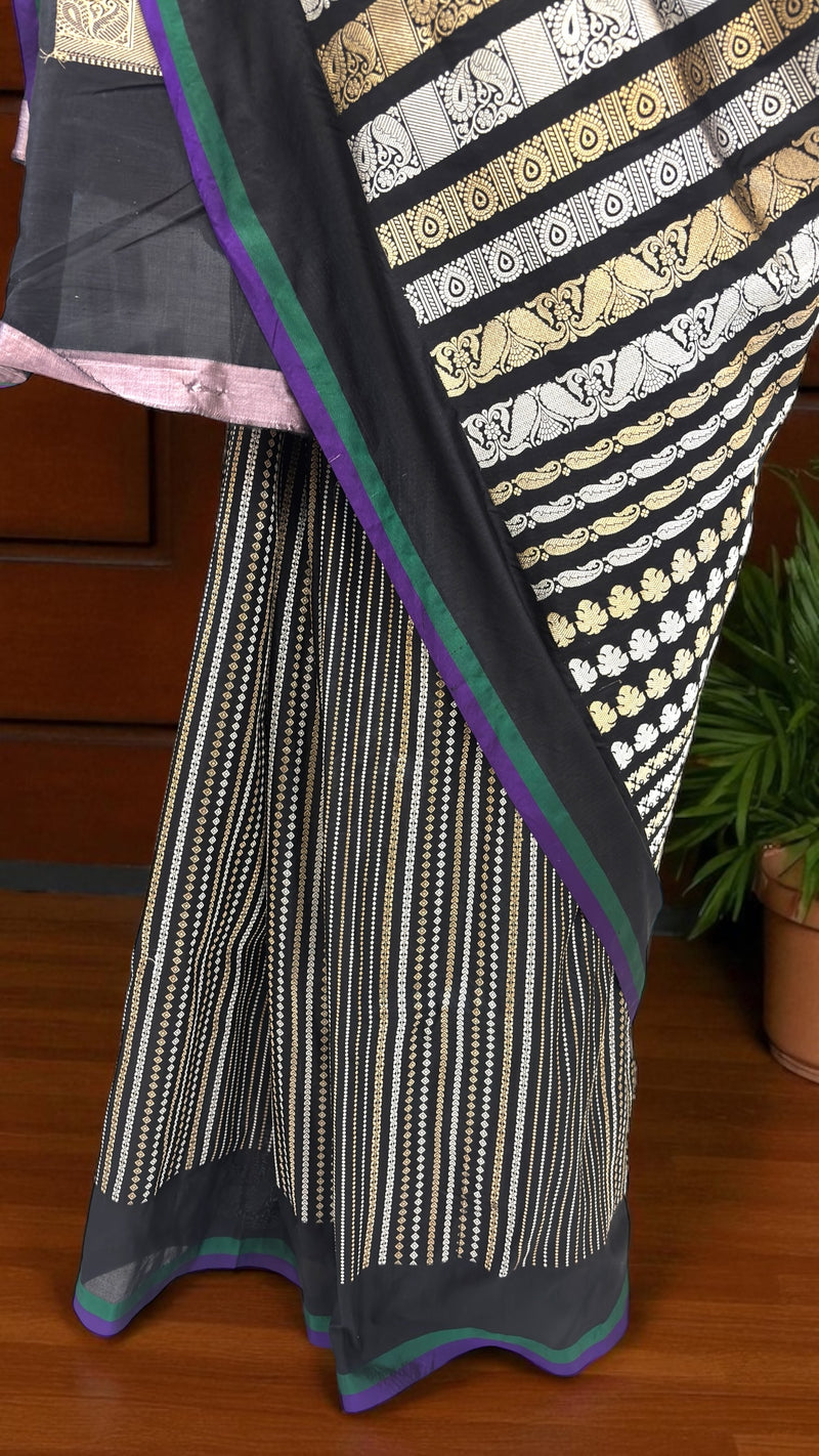 Nita Ambani Pure Katan Silk Banarasi Handloom Saree - All over Jaal work - With Meenakari - The Handlooms