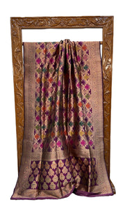 Multicolor Pure Katan Silk Banarasi Handloom Saree - All over Jaal Work With Rangkart - The Handlooms