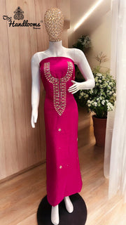 Elegant Silk Dress with Pure Kora Silk Dupatta – Adorned with Gota Patti, Moti, Katdana & Zardozi Handwork - The Handlooms