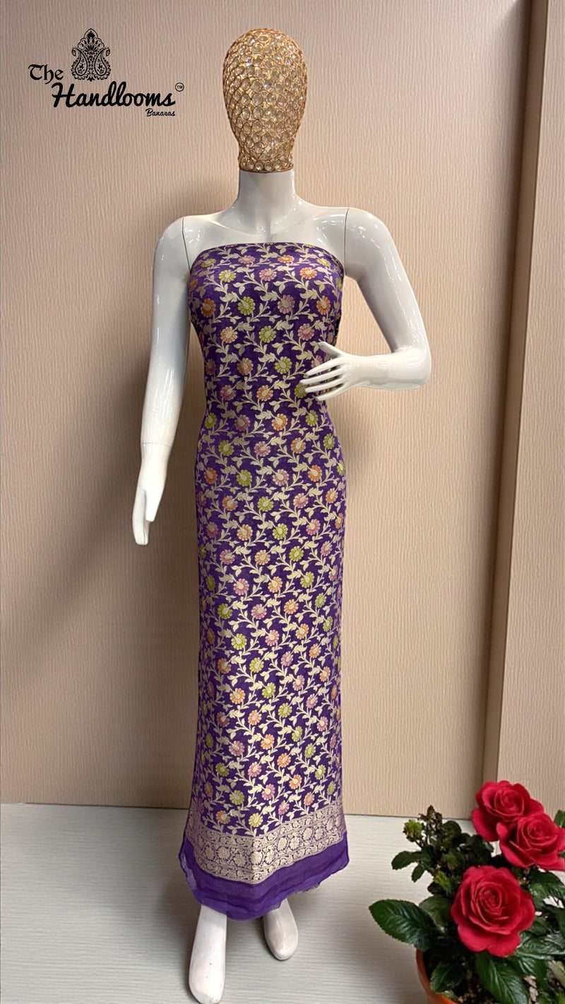 Rangkat Pure Khaddi Georgette Banarasi Dress material - The Handlooms