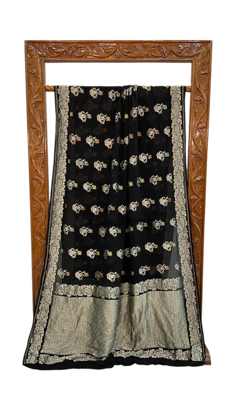 Khaddi Georgette Handloom Banarasi Saree - All Over Jaal Work With Meenakari - The Handlooms