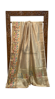 Pure Kora Tissue Handloom Banarasi Saree - Paithani Border - The Handlooms