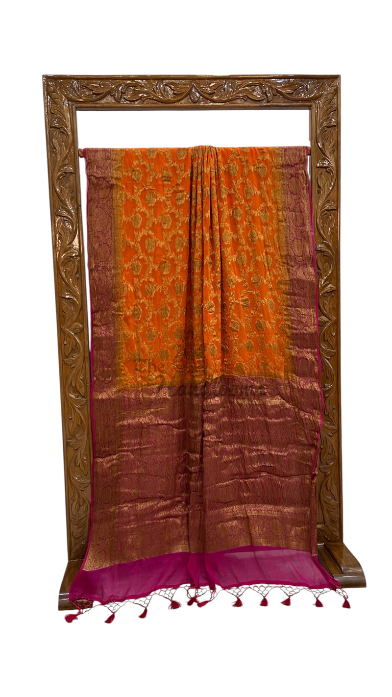 Orange Pure Chiffon Khaddi Banarasi Saree - The Handlooms