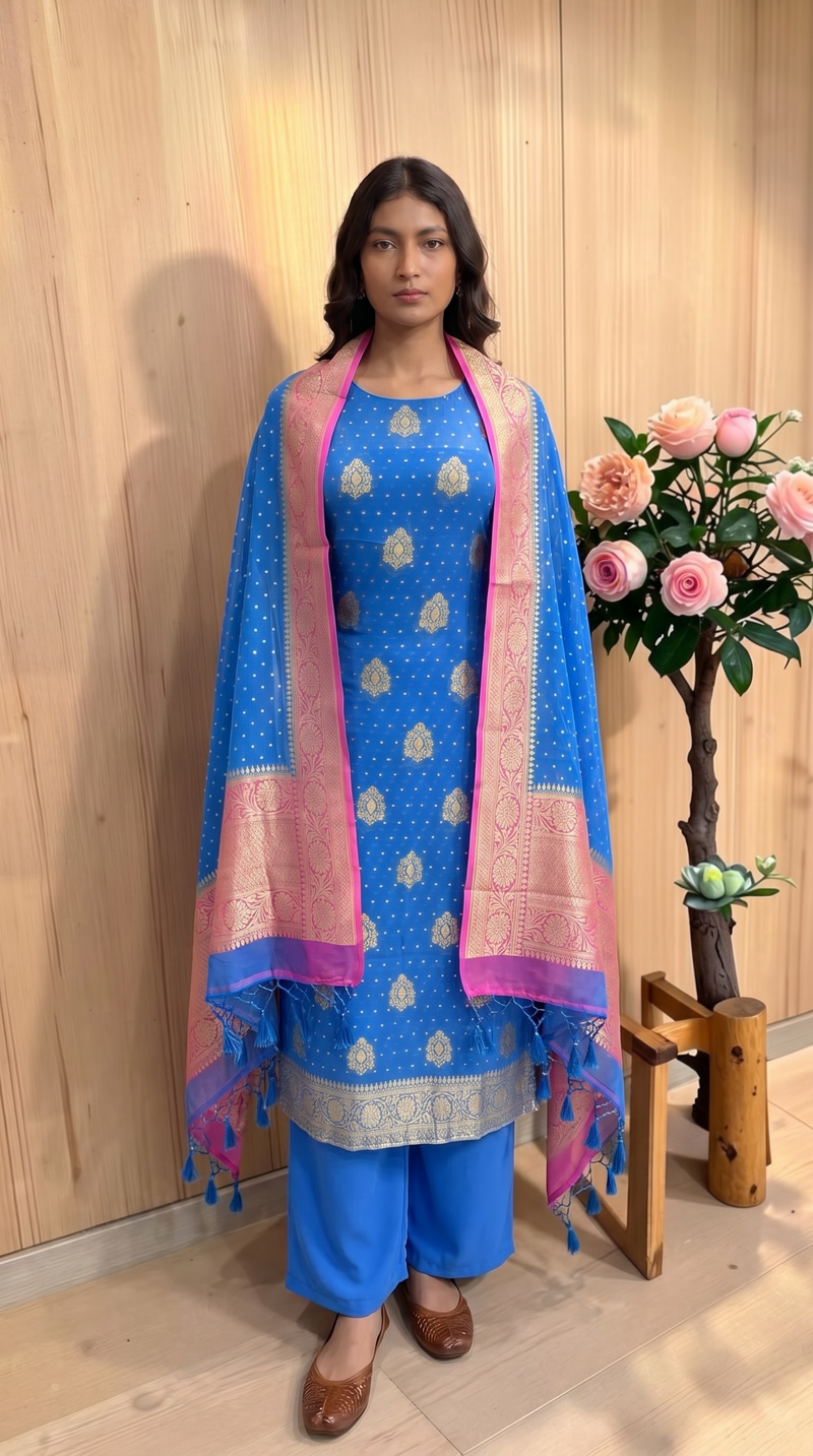 Khaddi Georgette Banarasi Dress material Water Zari - The Handlooms