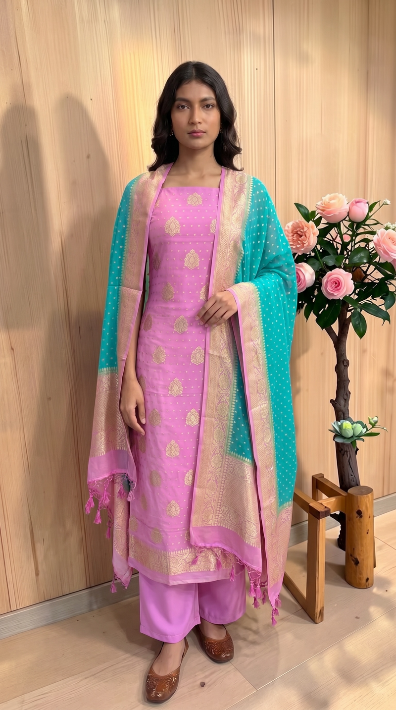 Khaddi Georgette Banarasi Dress Material Water Zari