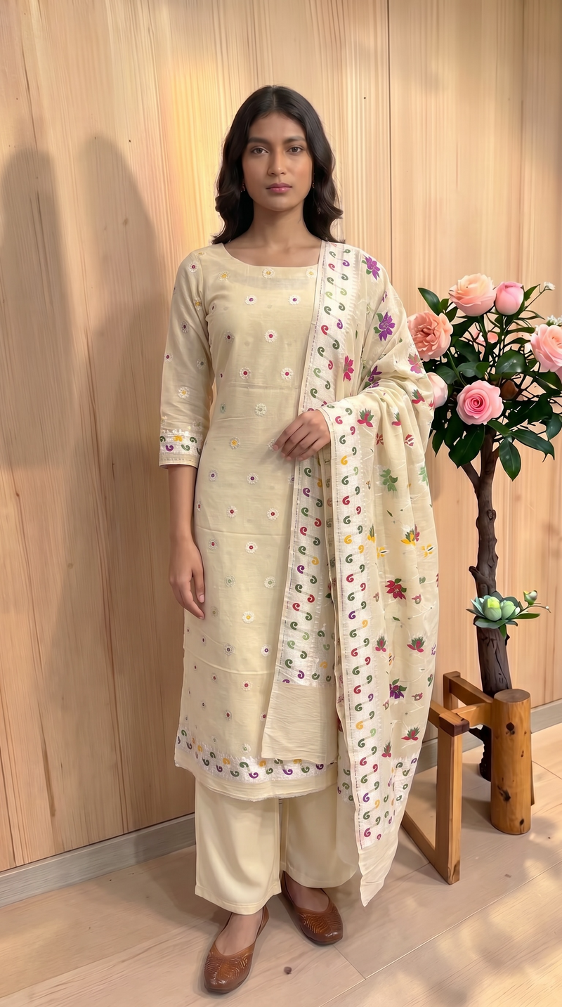 Pure Moonga Georgette Banarasi Dress Material - The Handlooms