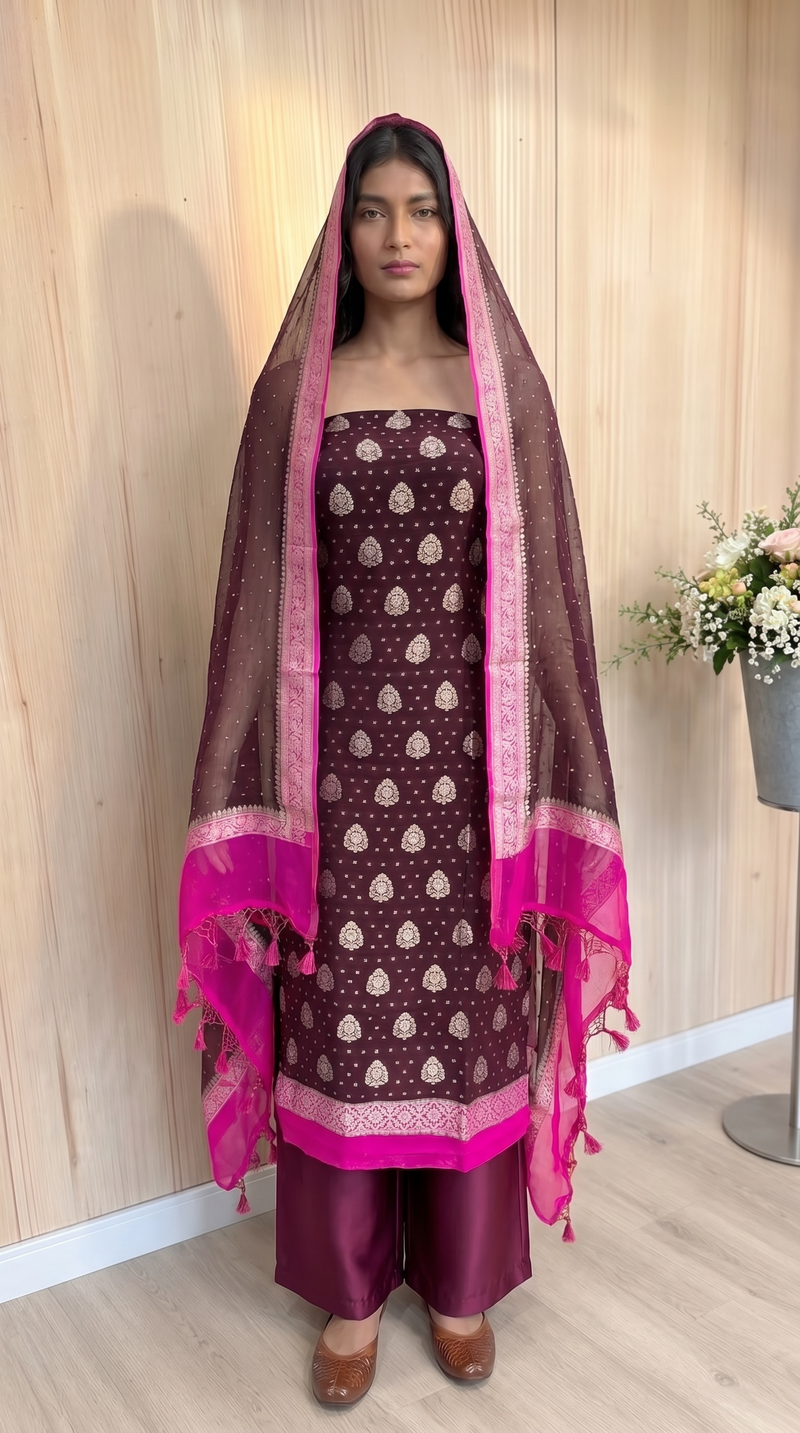 Khaddi Georgette Banarasi Dress material - The Handlooms