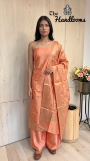 Pure Mango Silk Handloom Banarasi Dress Material - The Handlooms