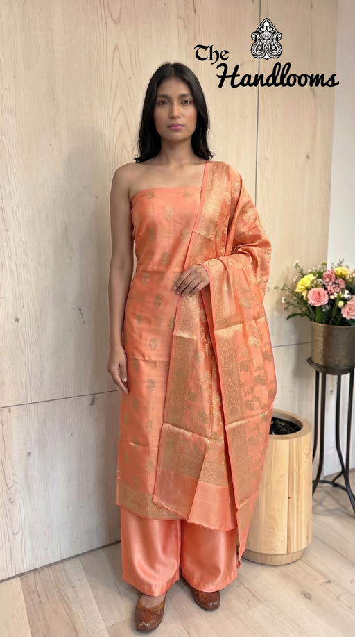 Pure Mango Silk Handloom Banarasi Dress Material - The Handlooms
