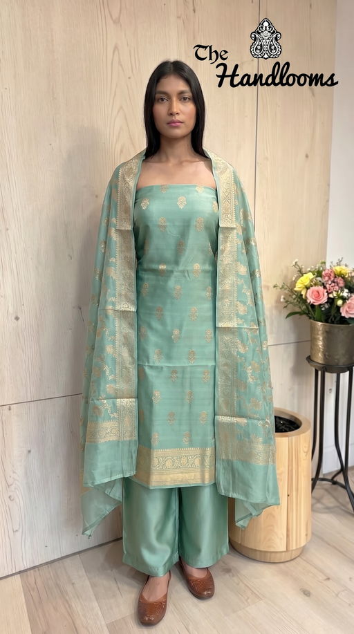Pure Mango Silk Handloom Banarasi Dress Material - The Handlooms