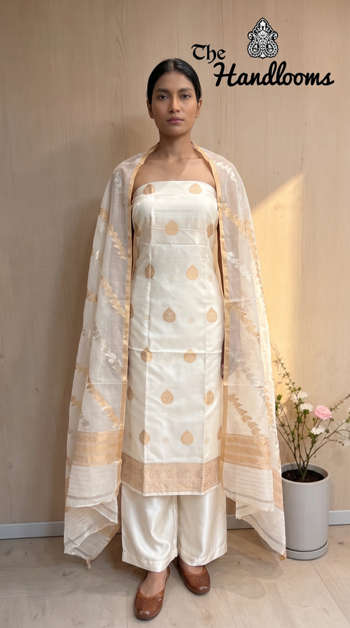 Pure Katan Silk Handlooms Banarasi Dress material With Kora Silk Dupatta - The Handlooms