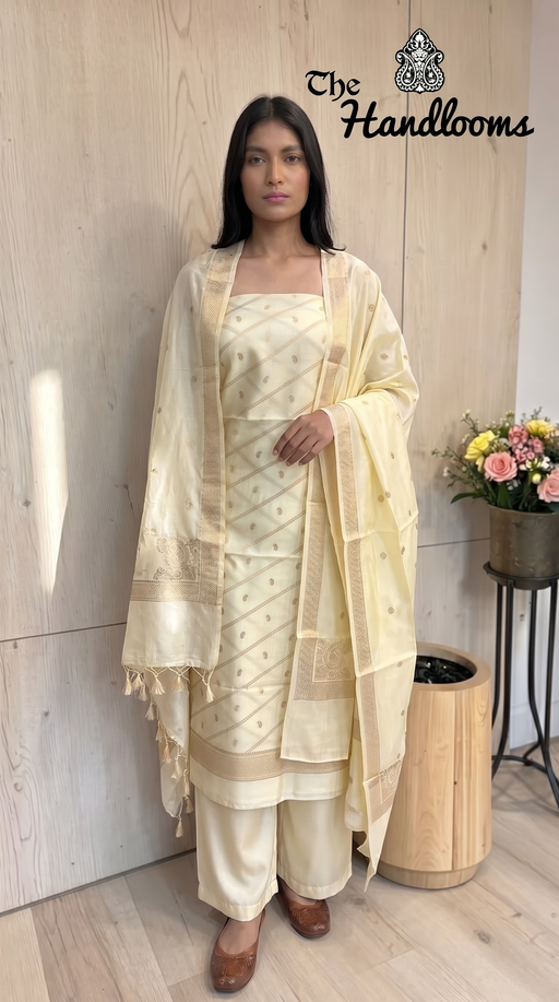 Pure Mango Silk Handloom Banarasi Dress Material - The Handlooms