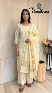 Pure Mango Silk Handloom Banarasi Dress Material - The Handlooms