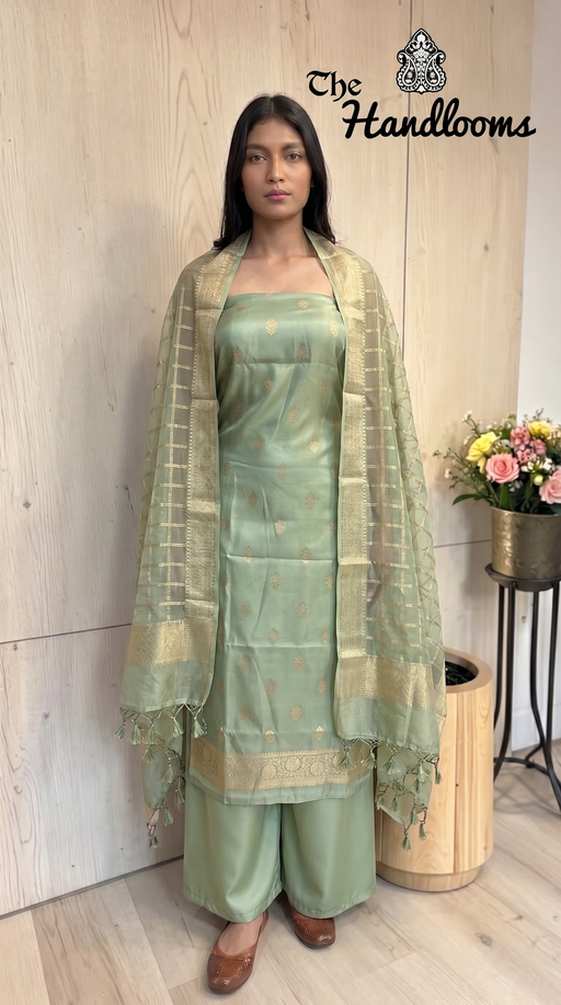 Pure Mango Silk Handloom Banarasi Dress Material - The Handlooms