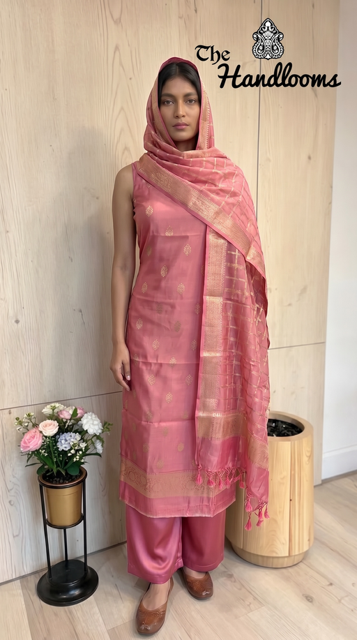 Pure Mango Silk Handloom Banarasi Dress Material - The Handlooms