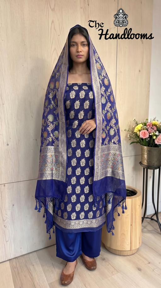 Khaddi Georgette Banarasi Dress Material Water Zari - The Handlooms
