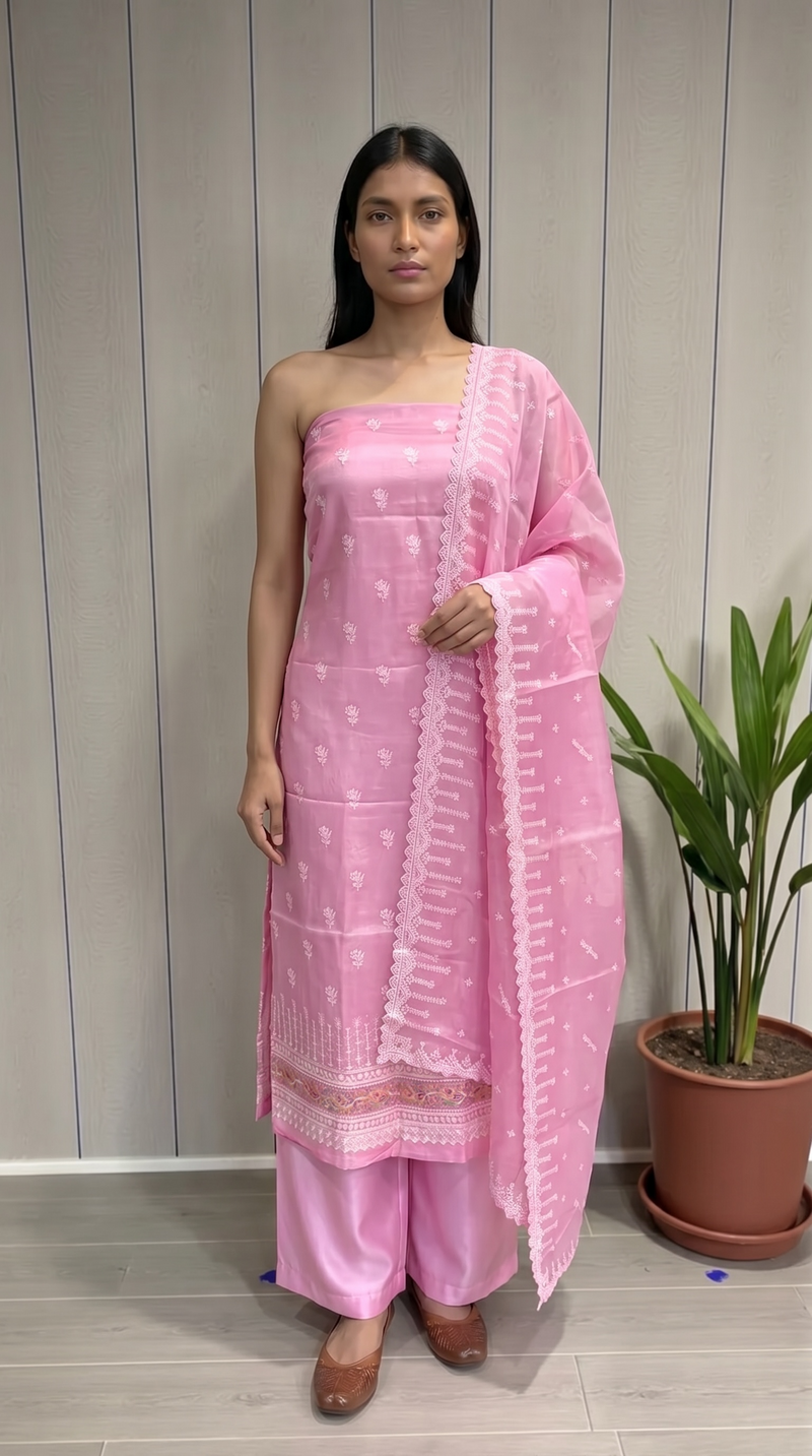 Pure Tussar Chikankari Handloom Banarasi Dress Material