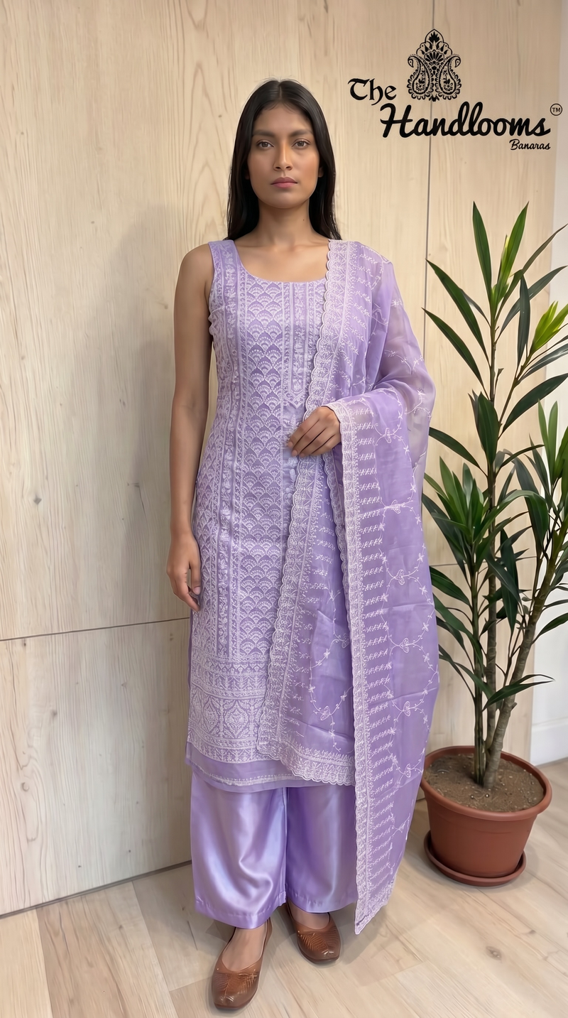 Pure Tussar Chikankari Handloom Banarasi Dress Material