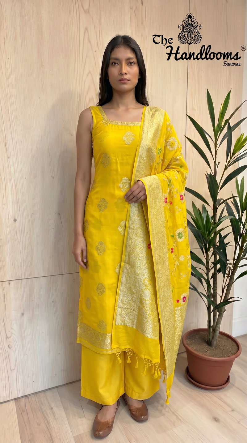 Khaddi Georgette Banarasi Dress material with Meenakari