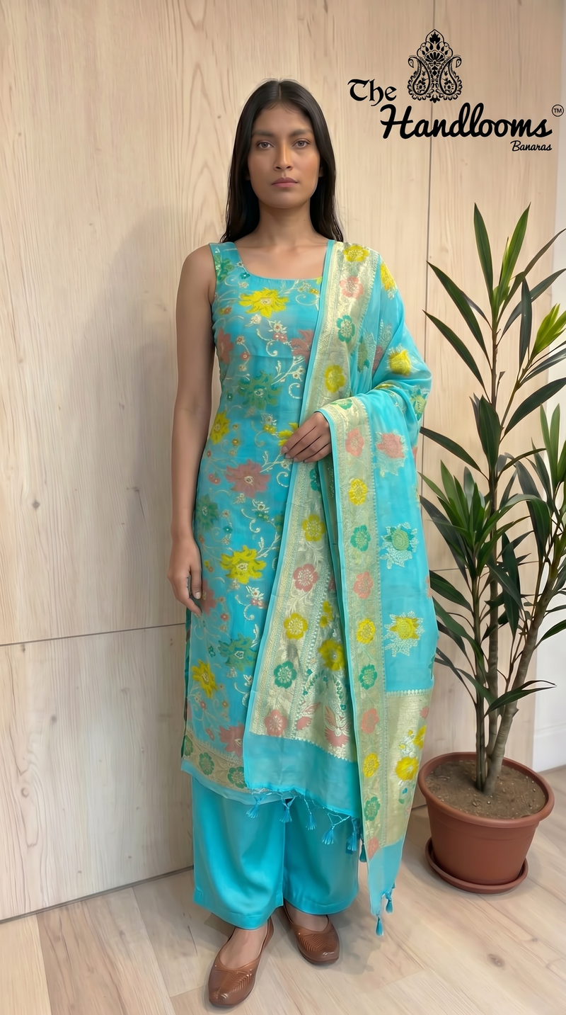 Khaddi Georgette Banarasi Dress material with Meenakari