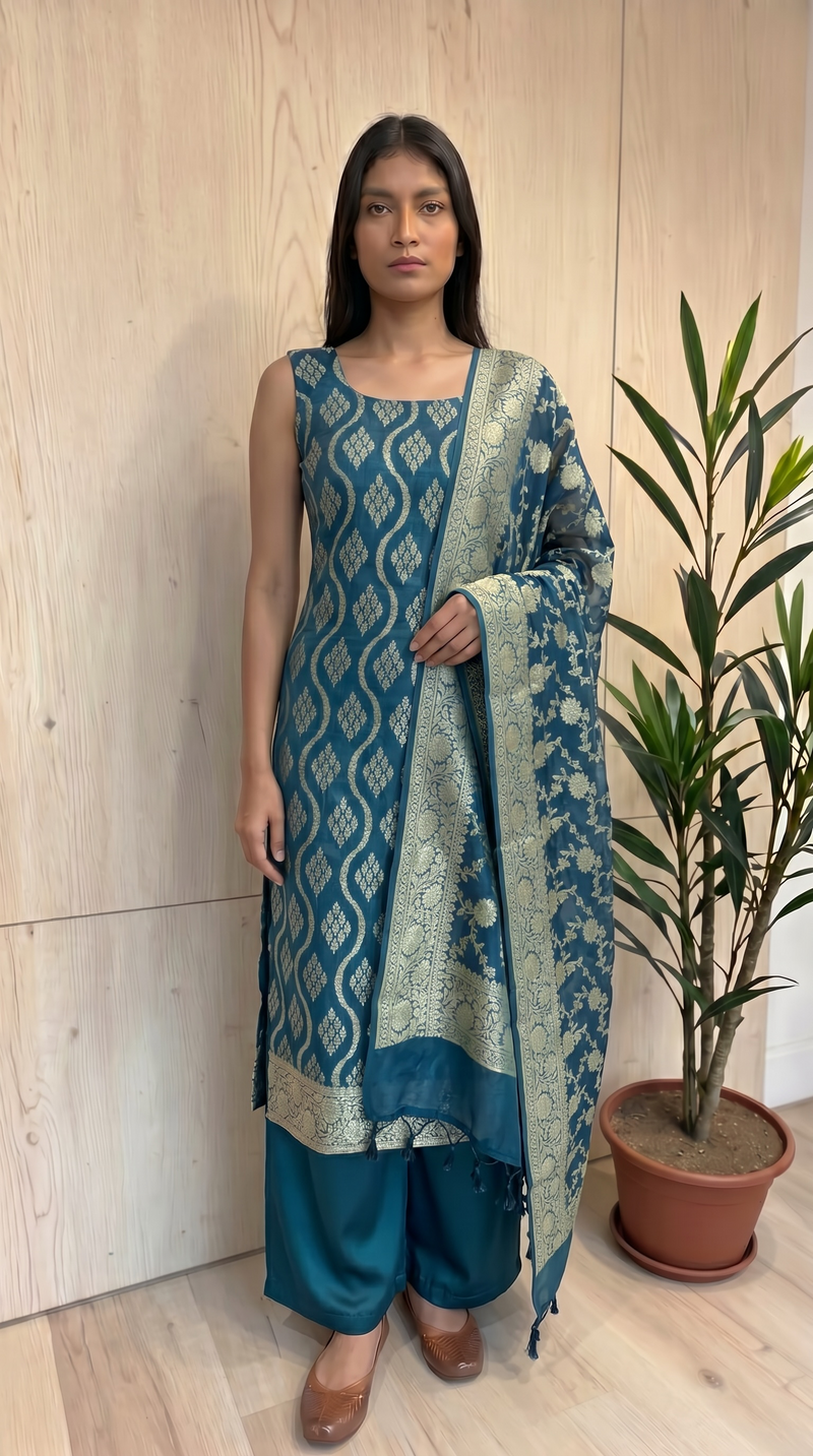 Pure Chiffon Khaddi Banarasi Dress material
