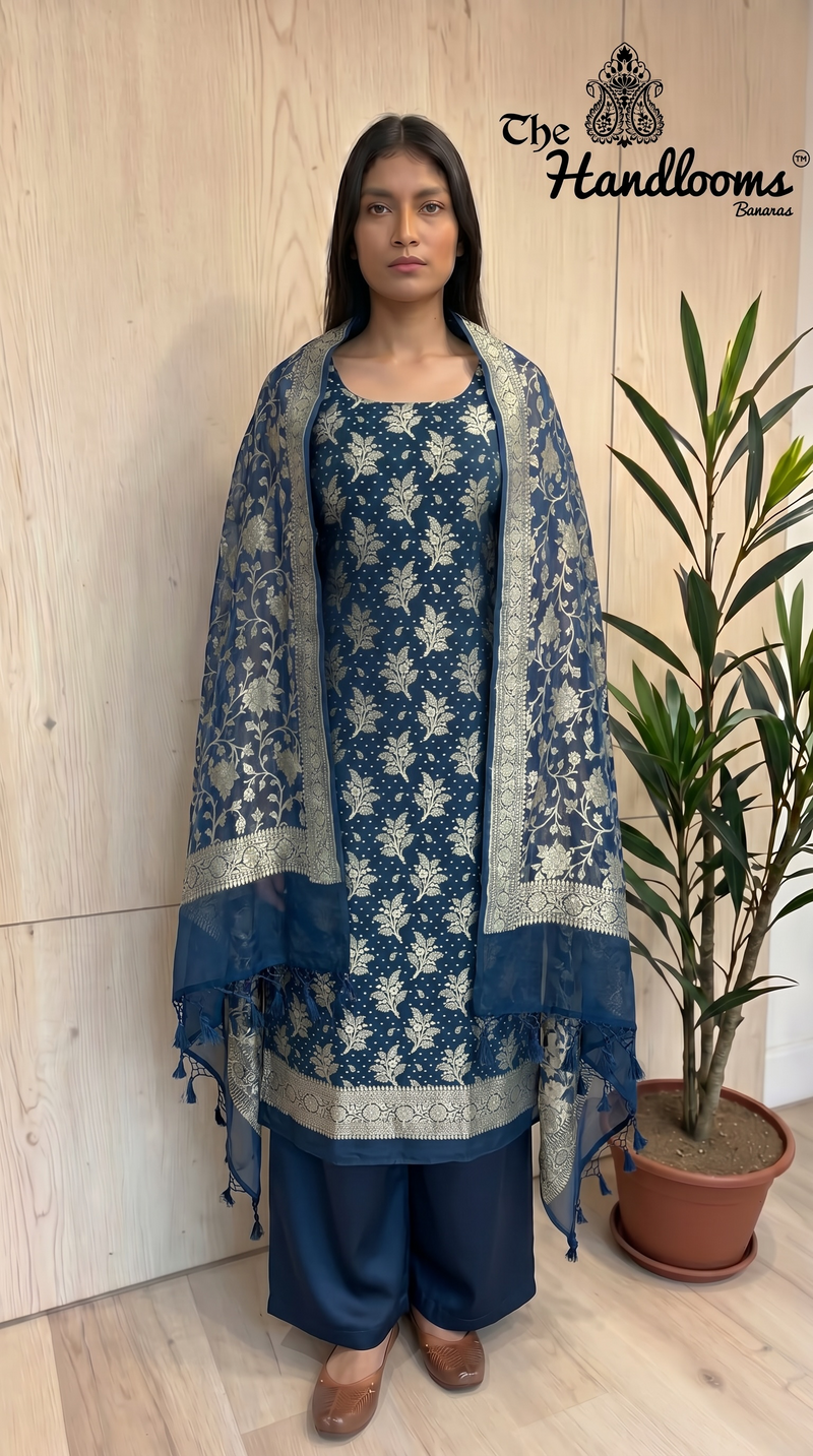 Khaddi Georgette Banarasi Dress material Water Zari