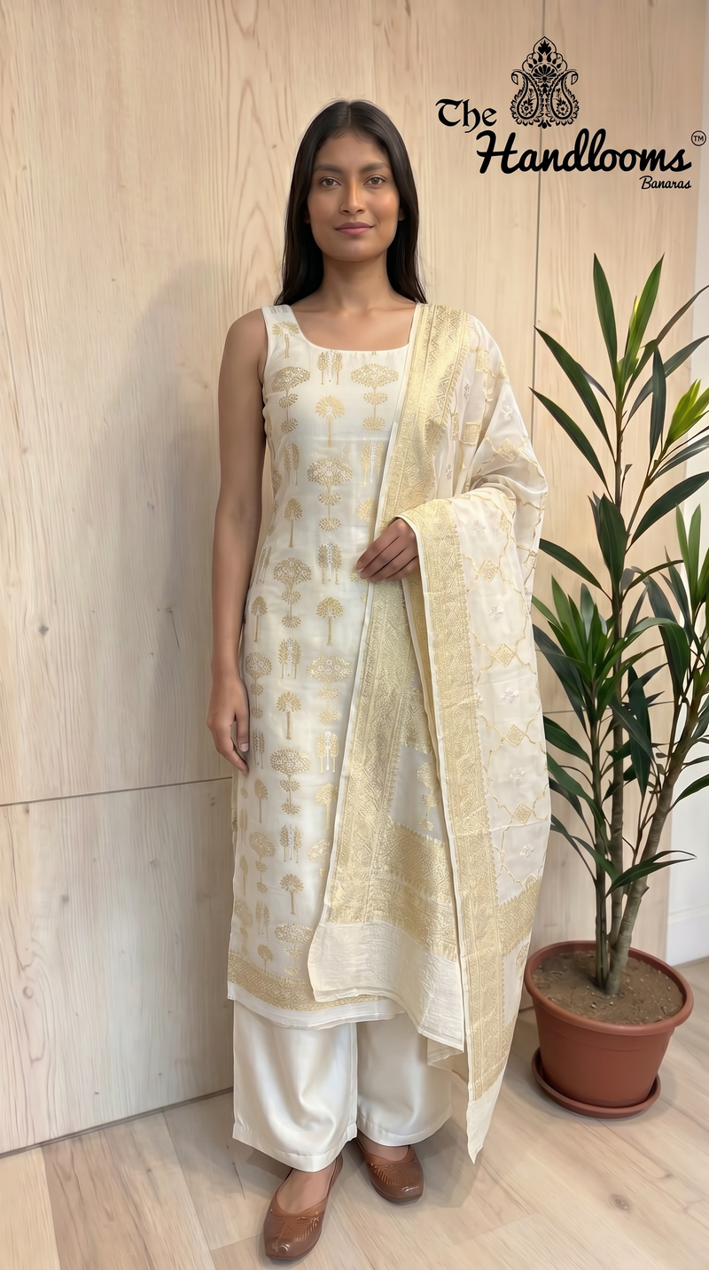 Khaddi Georgette Banarasi All Over Sona Roopa Dress Material