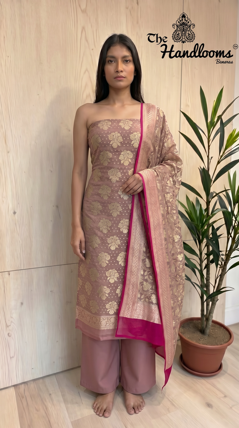 Khaddi Georgette Banarasi Dress material Water Zari