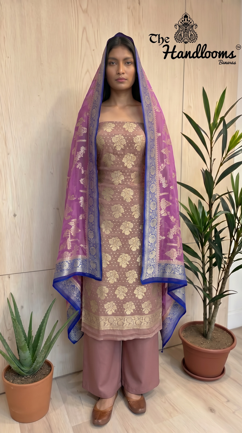 Khaddi Georgette Banarasi Dress material Water Zari