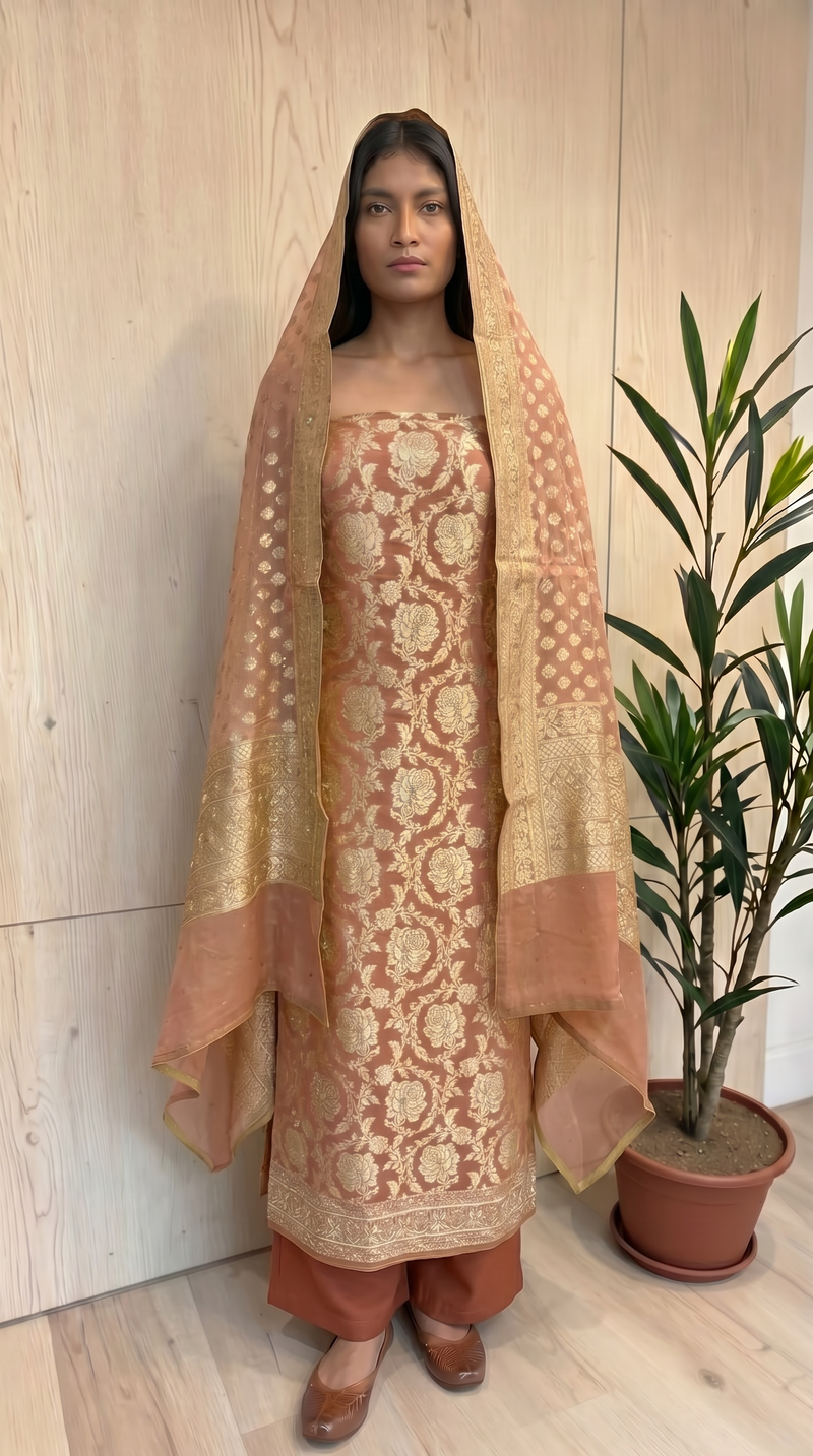 Pure Khaddi Georgette Handloom Banarasi Dress Material With Katdana,Zardozi,Stone,Diamond,Dapka